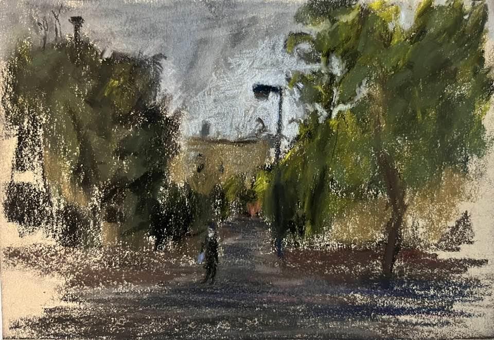 Arnona in the evening, a lone streetlamp